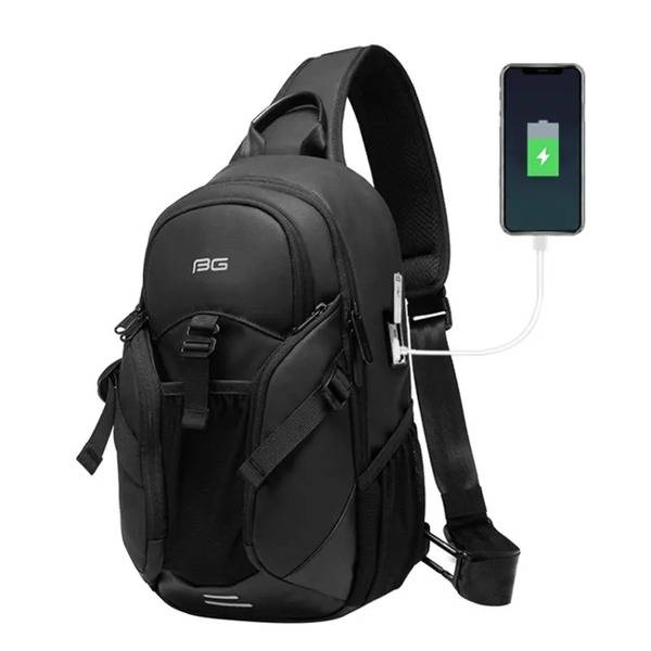 BANGE BG-77120 Men's Waterproof Crossbody Chest Bag with USB Charging Port